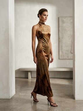 Vintage 90s Algo Metallic Animal Print Velvet Dress 6